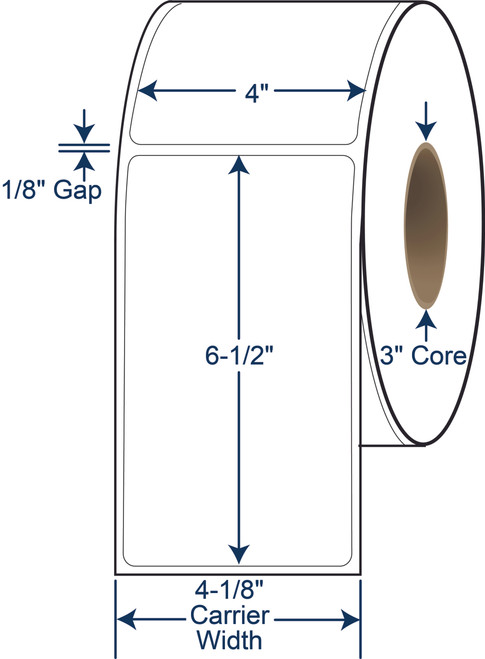 4 x 6-1/2 Non-Perforated Thermal Transfer Labels - 3 Inch Core - 8 Inch OD - SKU 620807
