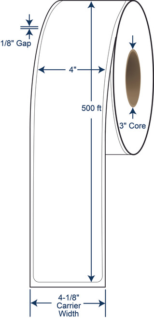 4 x 500 Foot Continuous Thermal Transfer Label Roll - 3 Inch Core - 8 Inch OD - SKU 630000