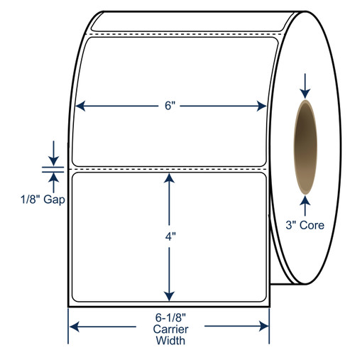 6 x 4 Thermal Transfer Labels - 3 Inch Core - 8 Inch OD - SKU 621000