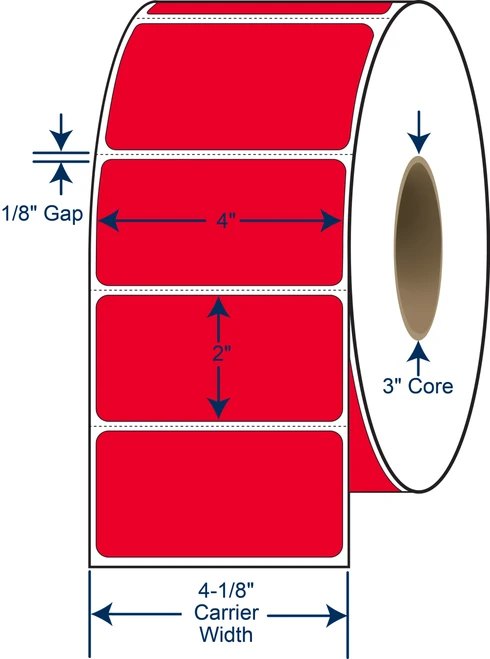 4" x 2" Red PMS 185 Thermal Transfer Labels – SKU 640168