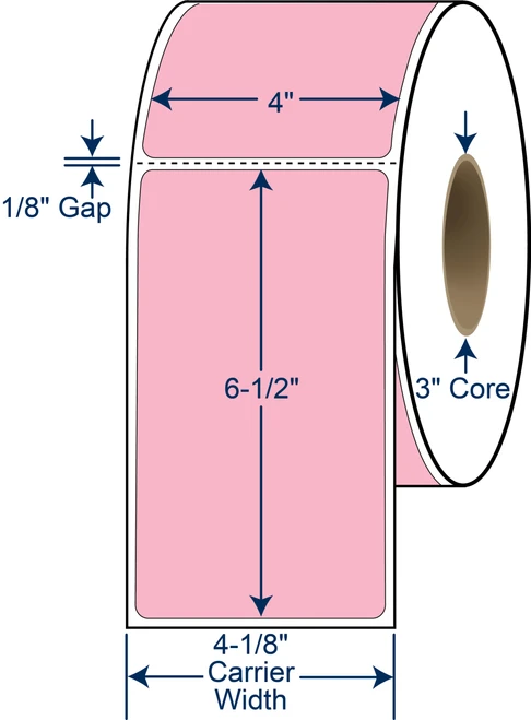 4" x 6 1/2" Pastel Pink PMS 182 Thermal Transfer Labels – SKU 640530