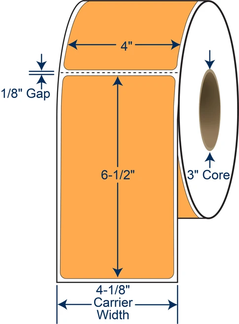 4" x 6 1/2" Fluorescent Orange PMS 804 Thermal Transfer Labels – SKU 610018