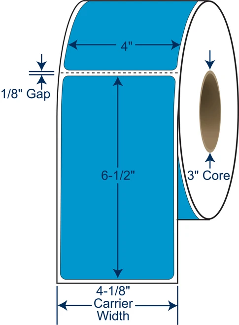 4" x 6 1/2" Fluorescent Blue PMS 801 Thermal Transfer Labels – SKU 640585
