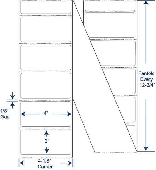 4" x 2" White Fanfold Thermal Transfer Labels – SKU 670050