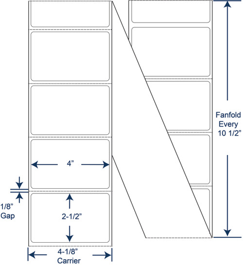 4" x 2 1/2" White Fanfold Thermal Transfer Labels – SKU 670858