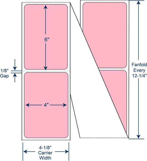 4" x 6" Pastel Pink Fanfold Thermal Transfer Labels – PMS 182 – SKU 640333
