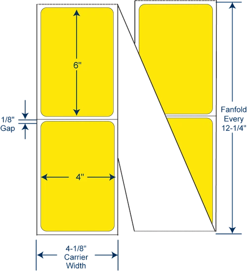 4 x 6 Pantone Yellow Fanfold Thermal Transfer Labels 640388