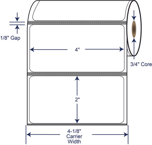 4 x 2 inch white direct thermal labels with 3/4 inch core and timing mark 510636