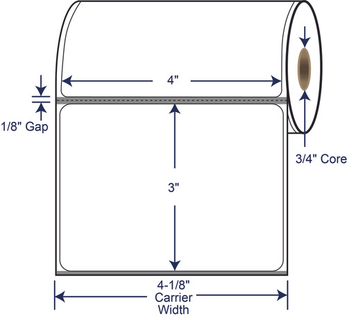 4 x 3 inch white direct thermal labels with 3/4 inch core and timing mark 510724