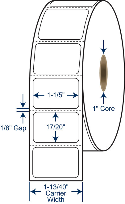 1-1/5 x 17/20 inch white direct thermal labels with 1 inch core