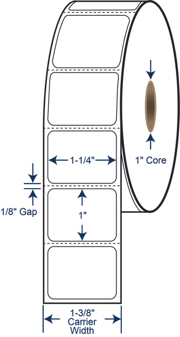 1-1/4 x 1 inch white direct thermal labels with 1 inch core