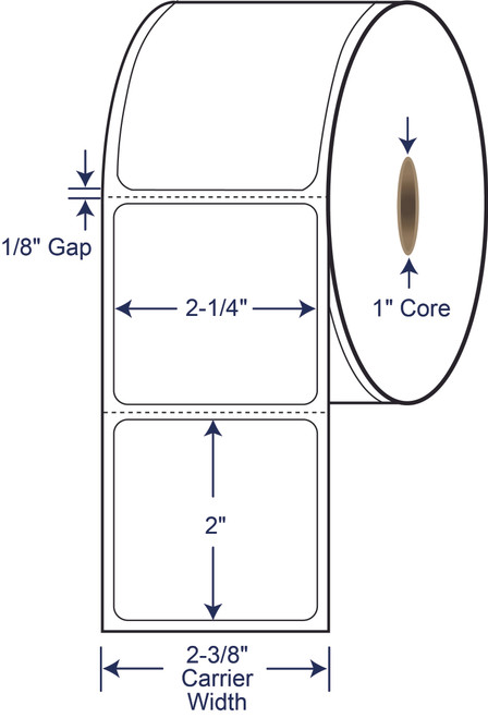 2-1/4 x 2 inch white direct thermal labels with 1 inch core 530605