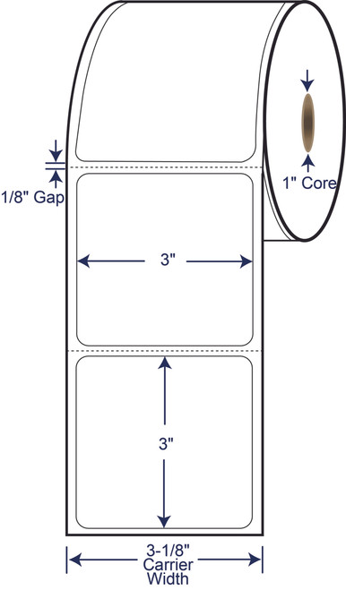 3 x 3 inch direct thermal labels 4 inch OD 1 inch core SKU 530640