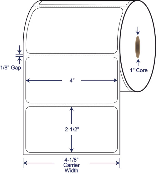 4 x 2 1/2 inch direct thermal labels 4 inch OD 1 inch core SKU 530796