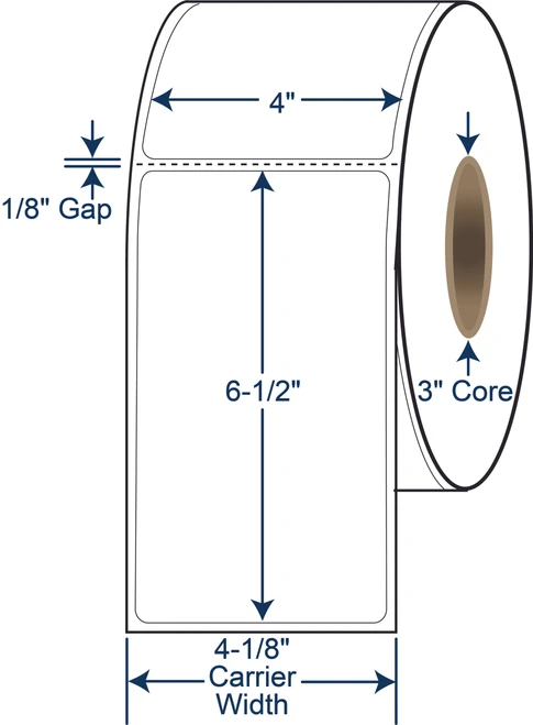 4 x 6 1/2 inch direct thermal labels 8 inch OD 3 inch core SKU 510513