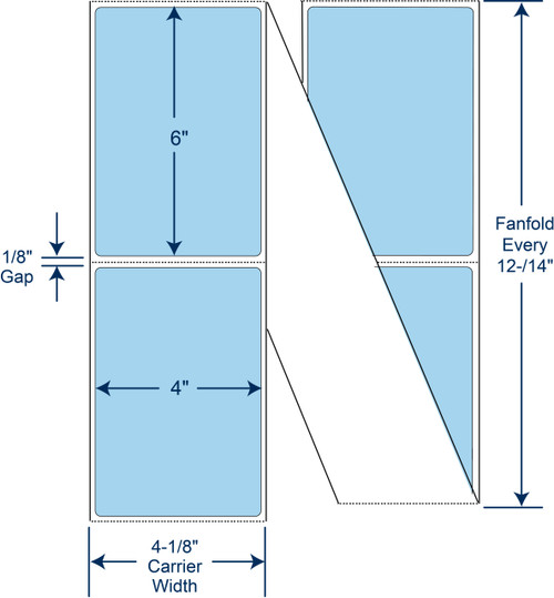 4 x 6 inch pastel blue PMS 290 fanfold direct thermal labels floodcoated permanent adhesive 4000 labels SKU 520086