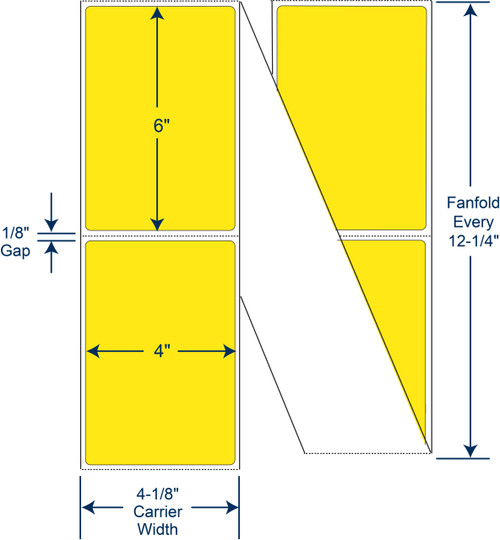4 x 6 inch fluorescent yellow fanfold direct thermal labels with permanent adhesive, 4000 labels per case, SKU 520029