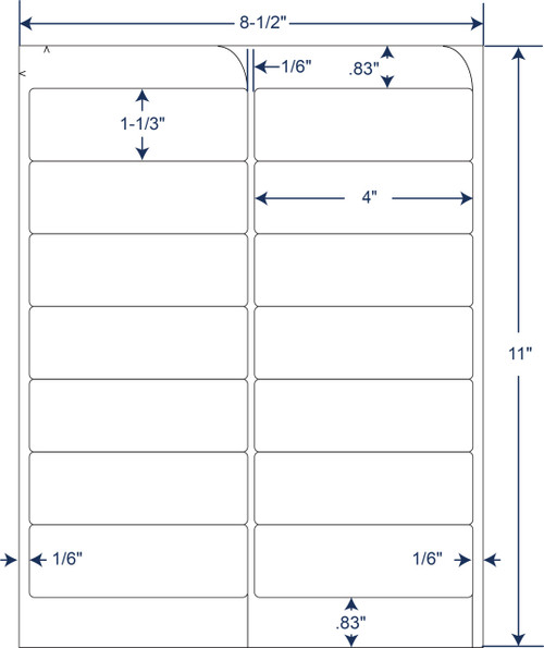 4 x 1-1/3 inch white sheeted paper labels with permanent adhesive, 14 labels per sheet, 250 sheets and 3500 labels per case, SKU 331435
