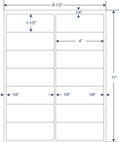 4 x 1-1/2 inch white sheeted paper labels with permanent adhesive, 14 labels per sheet, 1000 sheets and 14000 labels per case, SKU 345616