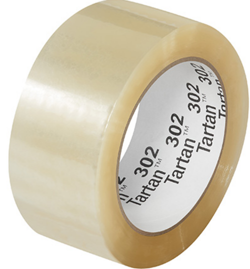 3M Tartan 302 clear carton sealing tape, 2 inches wide by 110 yards per roll, 1.6 mil polypropylene film with acrylic adhesive, 36 rolls per case, SKU T902302
