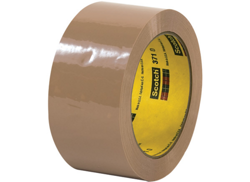 3M Scotch 371 tan carton sealing tape, 2 inches wide by 110 yards per roll, 36 rolls per case, T902371T