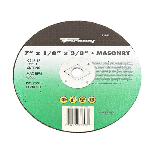 Forney Cutting Wheel, Type 1, 7" x 1/8" x 5/8", Masonry (71893)