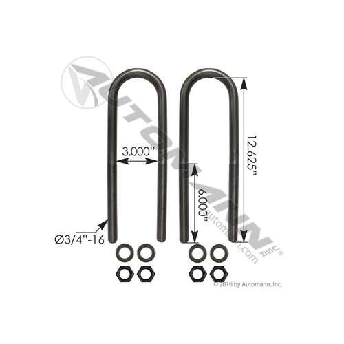 Automann U-bolt kit 3/4-16 inch 3x12.5 inch AUBK8151-124