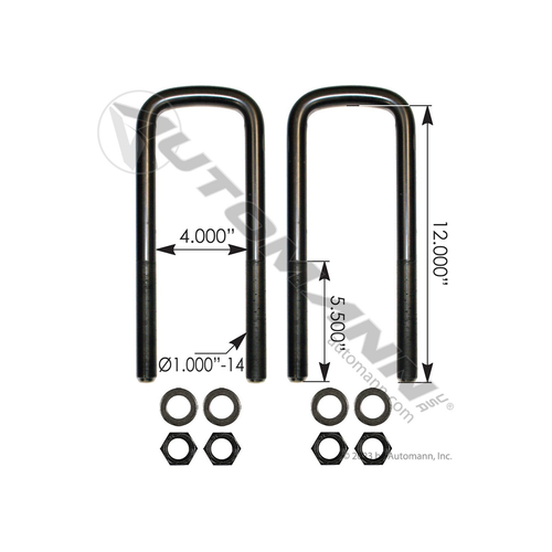 Automann U Bolt Kit Semi RND 1in X 4in X 12in (AUBK8374-12)