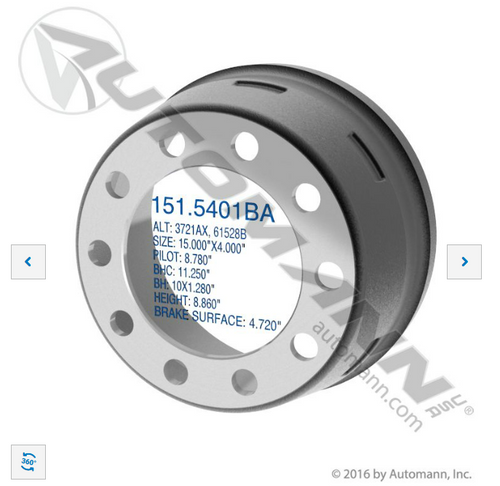 Automann brake drum 15 x 4 inch 151.5401BA