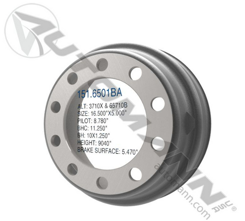 Automann brake drum 16.5 x 5 151.6501BA