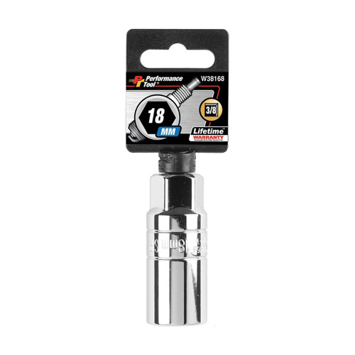 Performance Tool 3/8" Drive 18mm 6-Point Socket, Chrome Finish (W38168)