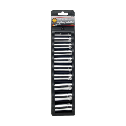 Performance Tool 3/8″ Drive 10‑Piece SAE Standard‑Depth Socket Set (W38700)