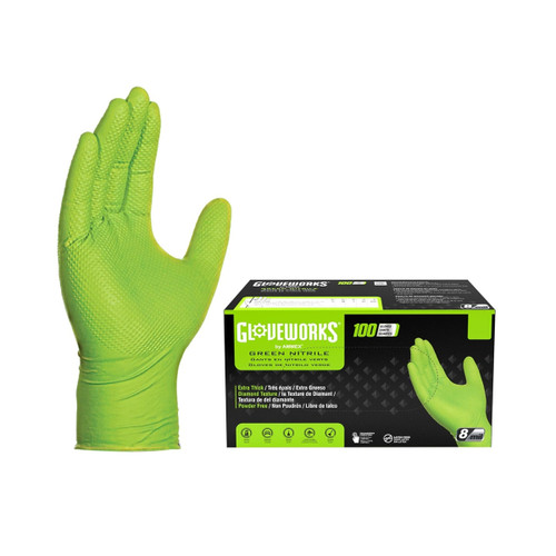 Ammex GWGN49100 XX-Large green nitrile gloves diamond textured