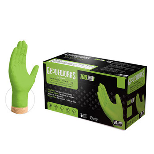 Ammex Gloveworks Green Large Powder Free Disposable Gloves - Industrial Grade - GWGN46100