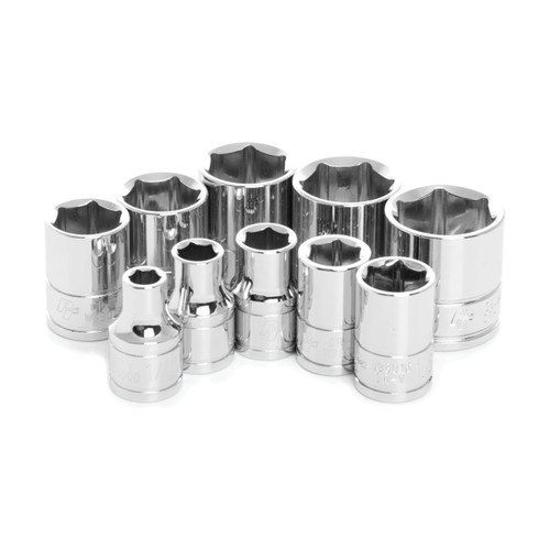 Performance Tool 3/8″ Drive 10‑Piece SAE Standard‑Depth Socket Set (W38002)