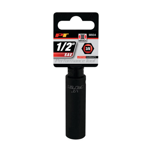 Performance Tool 3/8″ Drive 1/2″ 6‑Point Deep-Wall SAE Socket (W38316)