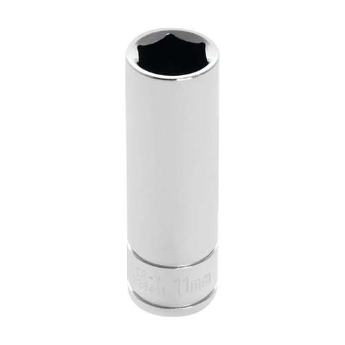 Performance Tool 1/4″ Drive 11mm Metric Deep‑Wall Chrome Socket (W36411)