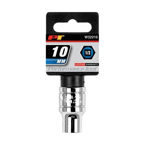Performance Tool 1/2″ Drive 10 mm Metric Chrome Socket (W32210)