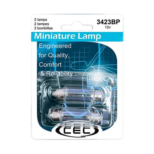 CEC Industries Miniature Lamp T‑4 Festoon Cap 12 V 5 W 0.42 A 4 CP 13×37 mm Bulb Qty: 2 (3423BP)