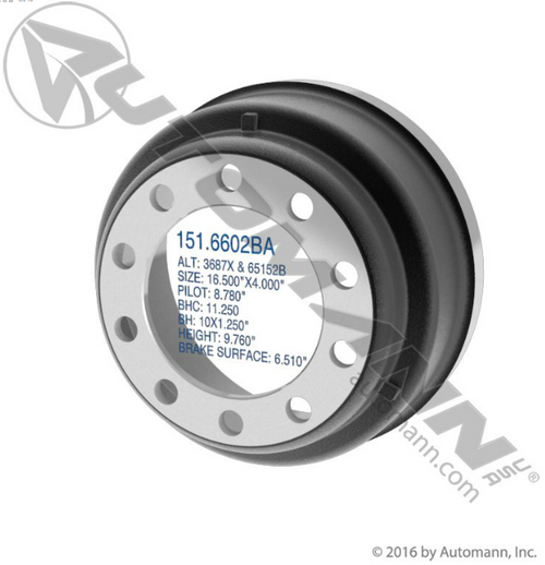 Automann Heavy-Duty Brake Drum 16.5" x 6" (151.6602BA)