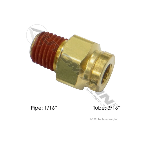 Automann brass PLC male connector 3/16 x 1/16 inch