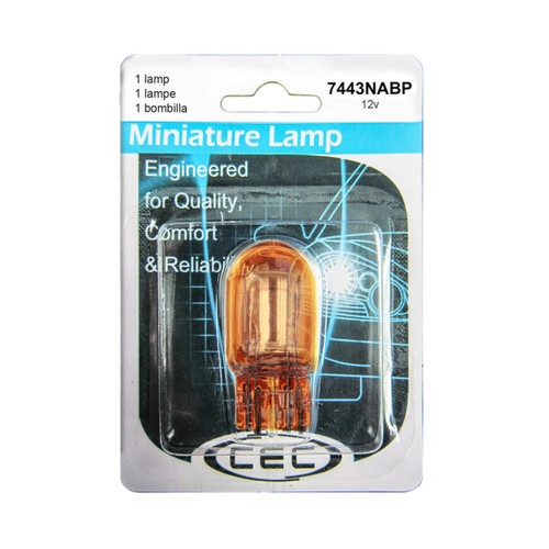 CEC Industries Miniature Lamp T‑6 1/2 Wedge W3x16q 12 V Bulb Qty: 2 (7443NABP)
