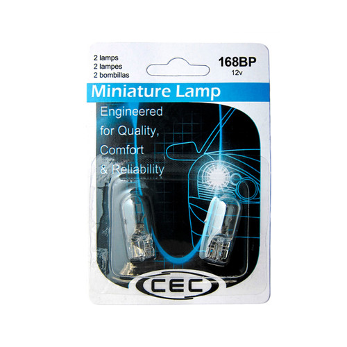 CEC Industries LED Miniature Lamp T3 1/4 Wedge 12 V Super White Bulb Qty: 2 (168WLEDBP)