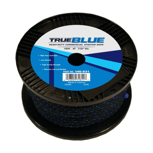 Stens True Blue Starter Rope, #7 Solid Braid, 100 ft, 7/32″ Diameter (146‑931)
