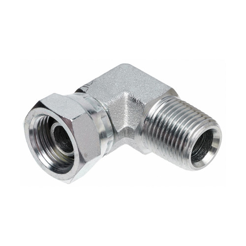 Gates Hydraulic Adapter, Male Pipe NPTF to Female Pipe Swivel NPSM – 90° (12MP-12FPX90)