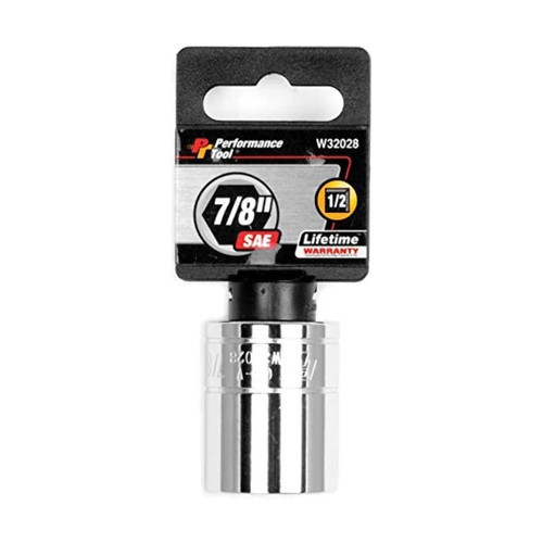 Performance Tool 1/2" Drive 7/8" SAE Standard-Depth Chrome Socket | W32028