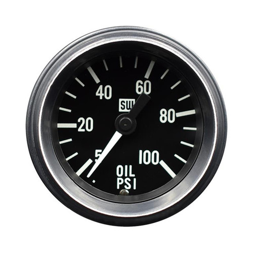 Stewart Warner Heavy Duty Oil Pressure Gauge, 5‑100 PSI (2‑1/16″), Black Face (284D)