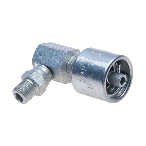 Gates MegaCrimp Male Pipe Swivel 90° Block (NPTF w/o 30° Cone Seat), 3/4" x 3/4" (12G12MPX90)