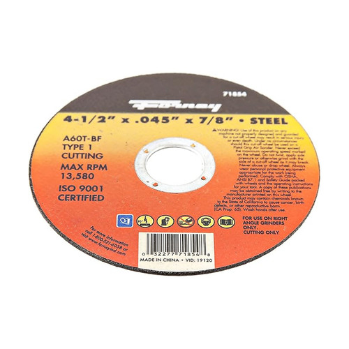Forney Cut-Off Wheel, Type 1, 4-1/2" x 0.045" x 7/8", Metal (71854)