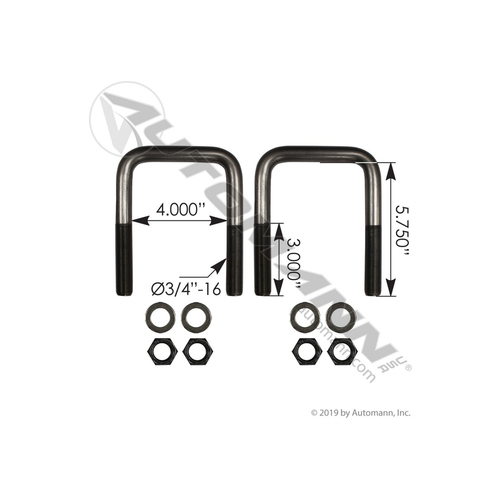 Automann AUBK825405 square U-bolt kit 3/4 x 4 x 5-3/4 inch